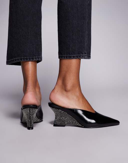 ASOS DESIGN – Spark – Czarne mule na średnim koturnie zdobionym strasami, 2 z 4