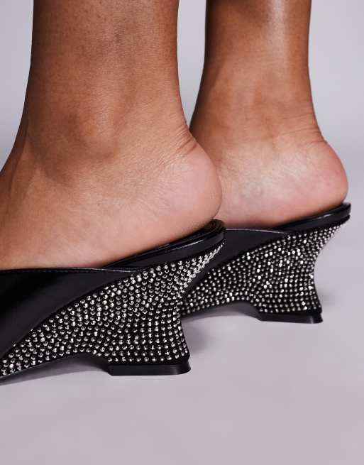ASOS DESIGN – Spark – Czarne mule na średnim koturnie zdobionym strasami, 4 z 4