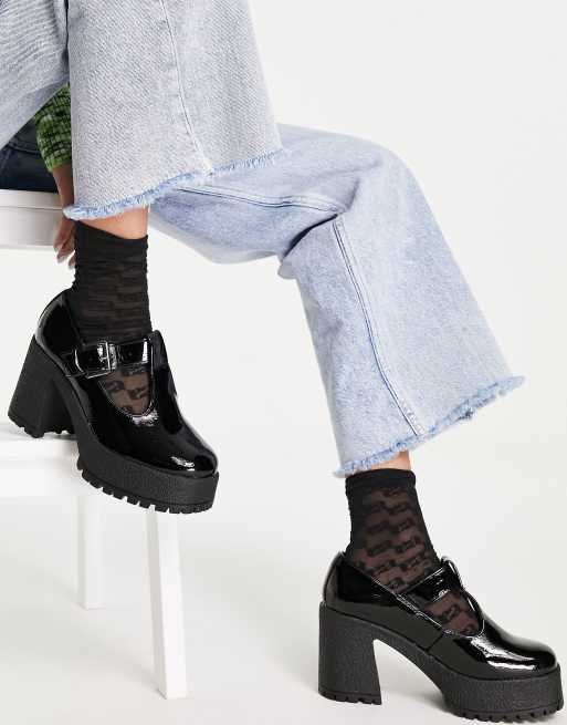 ASOS DESIGN - Spark Mary Jane schoenen hoge hak dikke zool zwart lakleer | ASOS