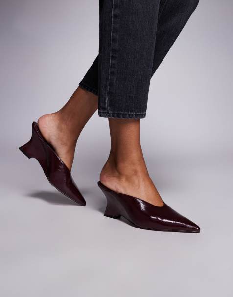 ASOS DESIGN Spark mid wedge mules in burgundy - view 1