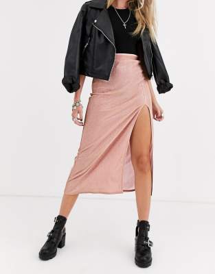 pink midi skirt with split