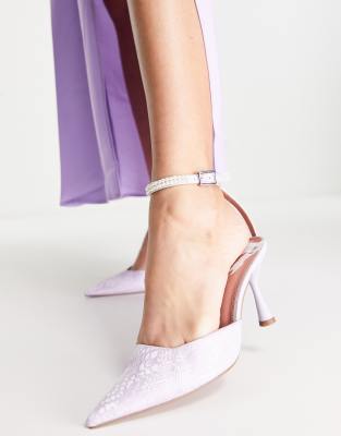 ASOS DESIGN Sparkle embellished mid heeled shoes in lilac-Purple