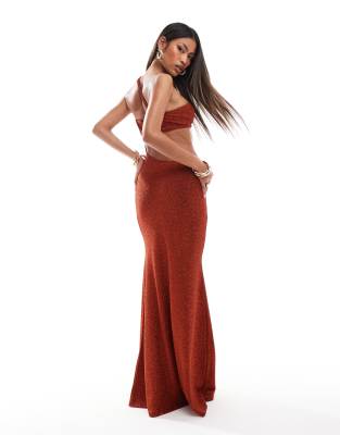 asos design sparkle one shoulder faux-ord maxi dress in rust
