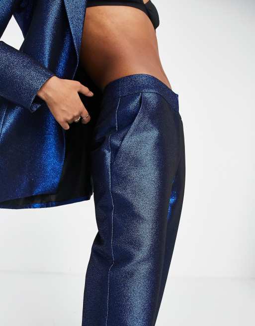 ASOS DESIGN sparkle suit pants in blue, 3 of 4
