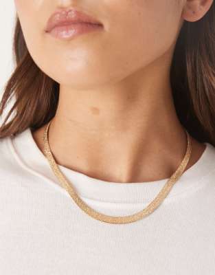 Asos Design Sparkly Flat Snake Chain Necklace In Gold