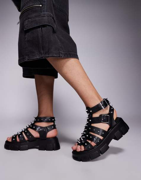 ASOS DESIGN - Spartiates cloutées avec semelle chunky - Noir - view 1