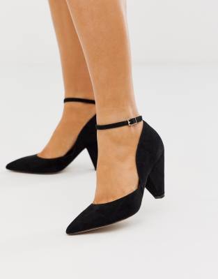 black mid heels with ankle strap