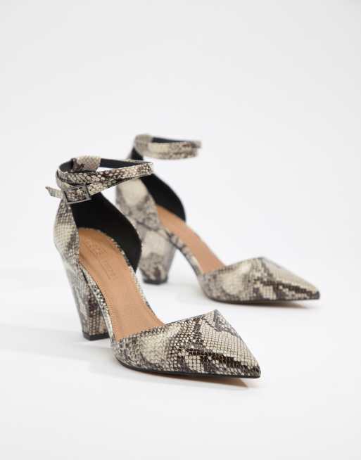 ASOS DESIGN Speakeasy pointed mid heels in snake print ASOS