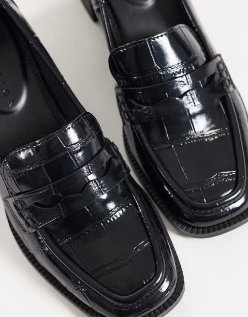 ASOS DESIGN Speed loafers med mellemhøj hæl i sort krokodillelook, 3 af 4
