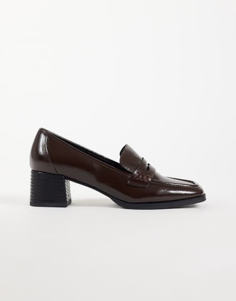 ASOS DESIGN Speed mid heel loafers in chocolate - view 1
