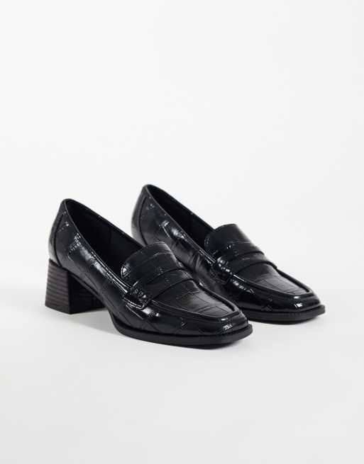 ASOS DESIGN Speed mid heeled loafers in black croc, 4 of 4