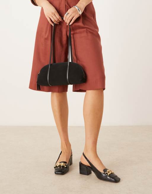 ASOS DESIGN Spencer slingback loafer mid block heel shoes in black croc