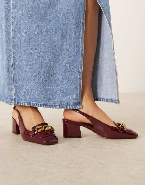 ASOS DESIGN Spencer slingback loafer mid block heel shoes in burgundy - view 1