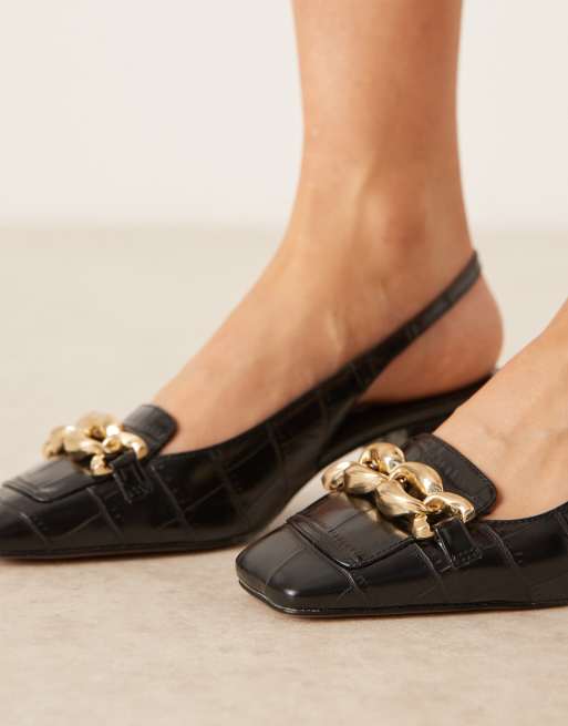 ASOS DESIGN - Spencer - Sorte loafers med hælrem, mellemhøj blokhæl og krokodillelook, 3 af 4