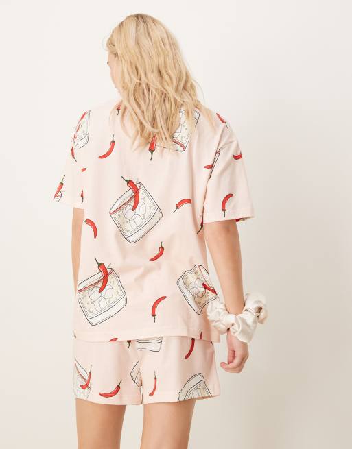 ASOS DESIGN spicy marg oversized tee & shorts pajama set in pink