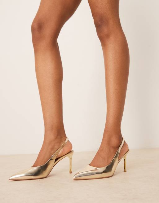 ASOS DESIGN – Spicy – Schuhe in Gold mit mittelhohem Stilettoabsatz und Fersenriemchen, 4 von 4