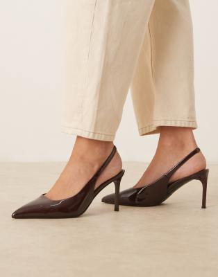ASOS DESIGN - Spicy - Schuhe in Schokobraun mit mittelhohem Stiletto-Absatz und Fersenriemen-Brown