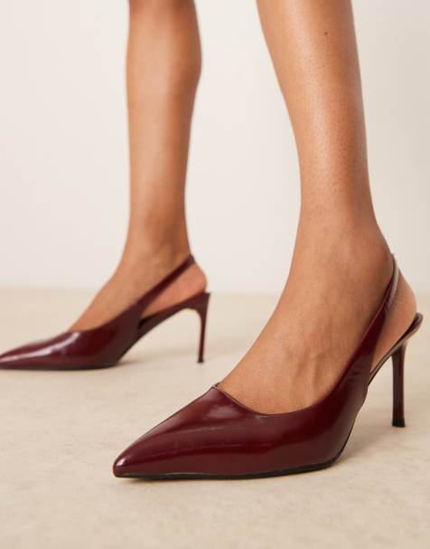 ASOS DESIGN Spicy slingback stiletto mid shoes in burgundy - view 1