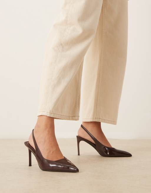 ASOS DESIGN Spicy slingback stiletto mid shoes in chocolate