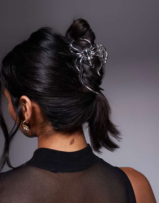 ASOS DESIGN spider hair claw in rhodium silver tone