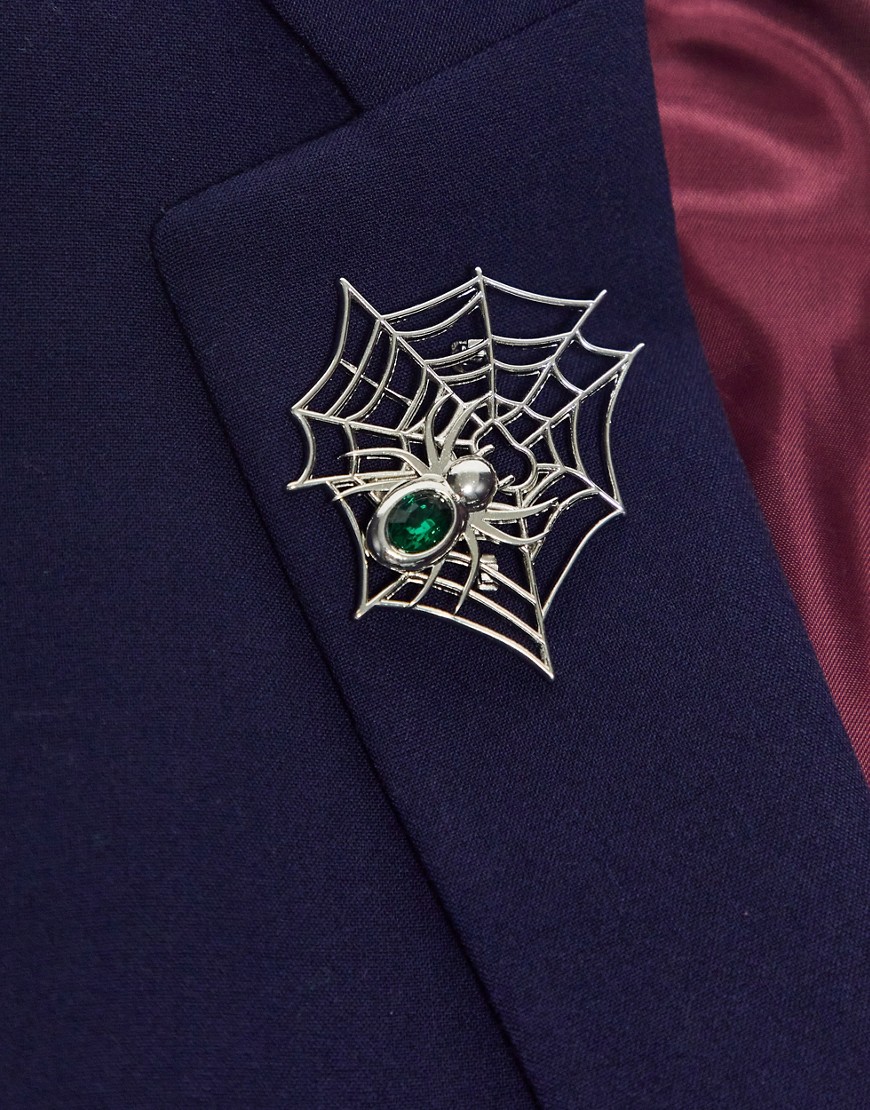 ASOS DESIGN spider web brooch in silver tone