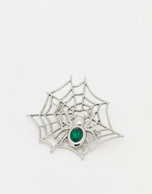 ASOS DESIGN spider web brooch in silver tone