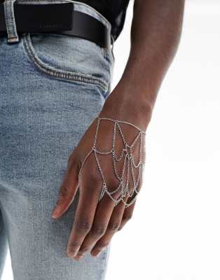 ASOS DESIGN spiders web chain hand harness in burnished silver - ASOS Price Checker