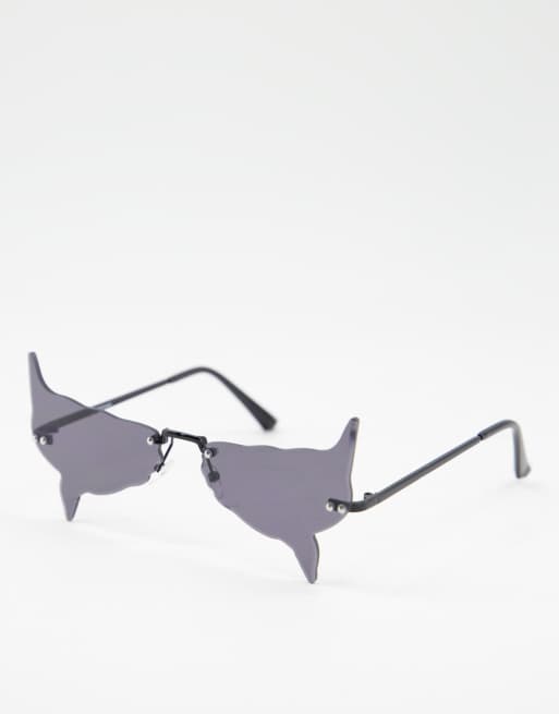 ASOS DESIGN spiky rimless sunglasses in black with smoke lens