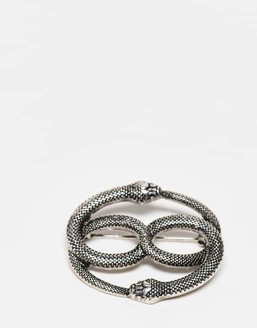 ASOS DESIGN - Spilla a forma di serpenti attorcigliate color argento brunito