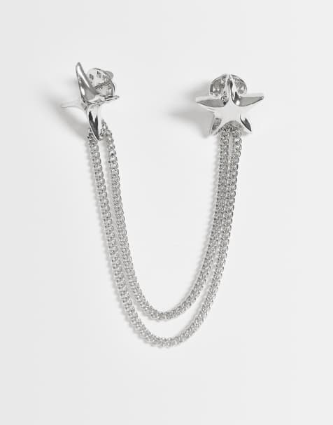 ASOS DESIGN spilla con stella e catenina per colletto in argento - view 1