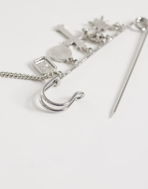 ASOS DESIGN spilla da balia con ciondolo e catenina color argento, 3 di 3