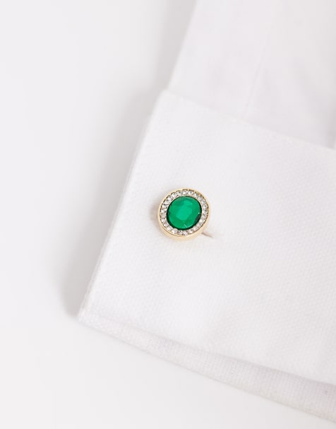 ASOS DESIGN – Spinki do mankietów w kolorze złota, ze szmaragdowym kamieniem - view 1