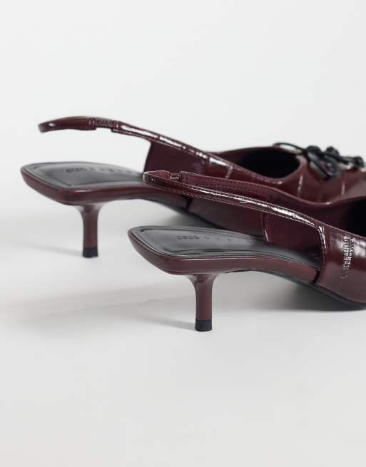 ASOS DESIGN Spirit lace up kitten heels in burgundy, 3 of 4