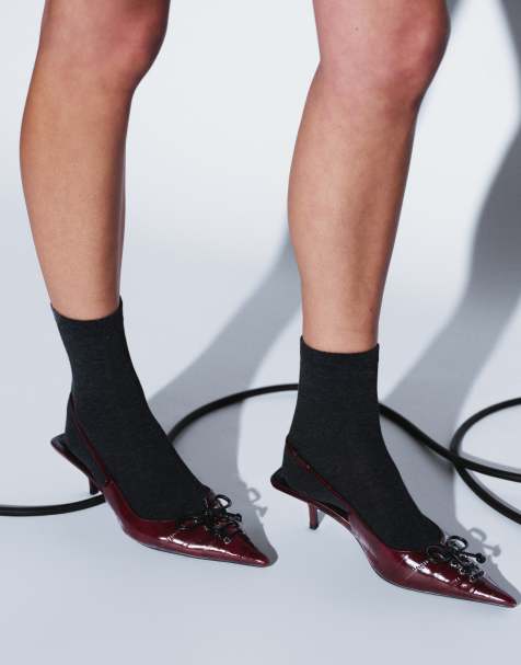 ASOS DESIGN Spirit skor med snörning och taxklack i burgundy - view 1