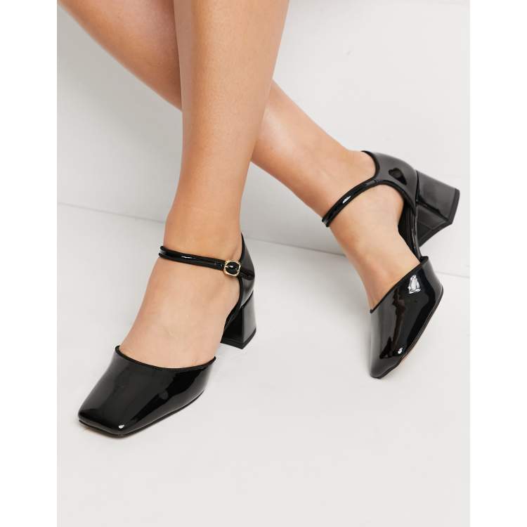 Mary Jane Heeled Pumps for Women Black Patent || Ankle Strap Mary Jane Shoes Leather Block Heels