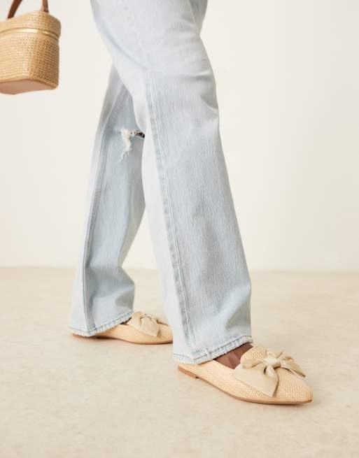 ASOS DESIGN – Spitze Ballerinas aus natürlichem Raffiabast mit Schleife, weite Passform, 3 von 4