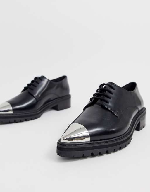 Asos Design Spitze Flache Schuhe Aus Leder In Schwarz Asos