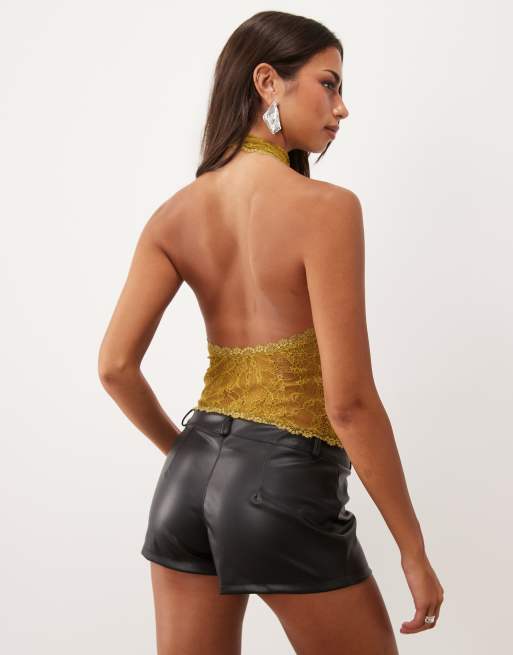 ASOS DESIGN Spitzen-Top mit Neckholder in Olivgrün, 4 von 4