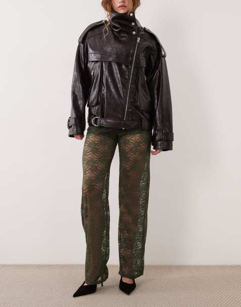 ASOS DESIGN Spitzenhose mit weitem Bein in Khaki - view 1
