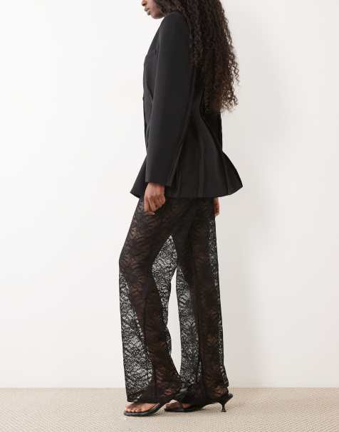 ASOS DESIGN Spitzenhose mit weitem Bein in Schwarz - view 1