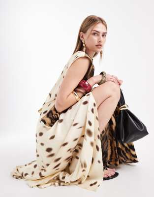 Asos Design Spliced Drape Maxi Dress In Brown