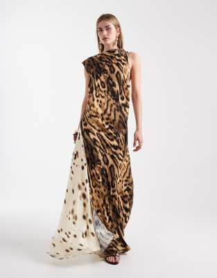 Asos Design Spliced Drape Maxi Dress In Brown
