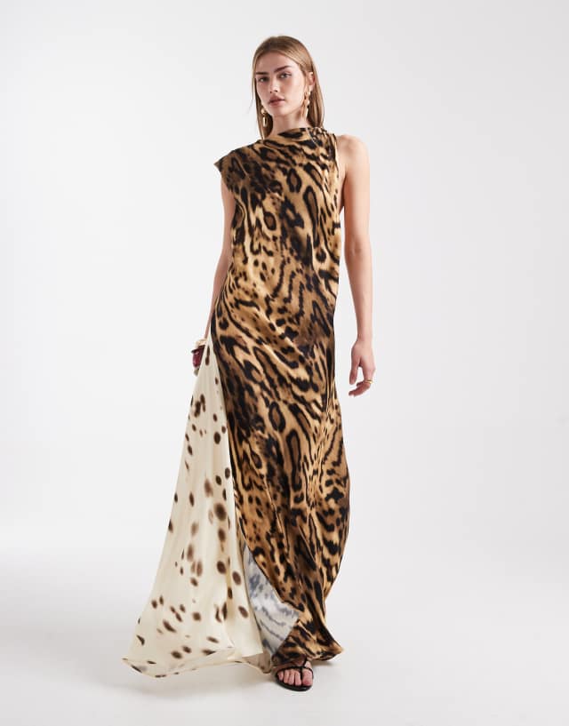ASOS DESIGN spliced drape maxi dress in animal print