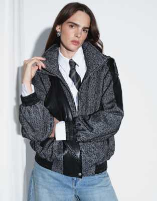 Asos Design Spliced Formal Bomber Jacket In Black