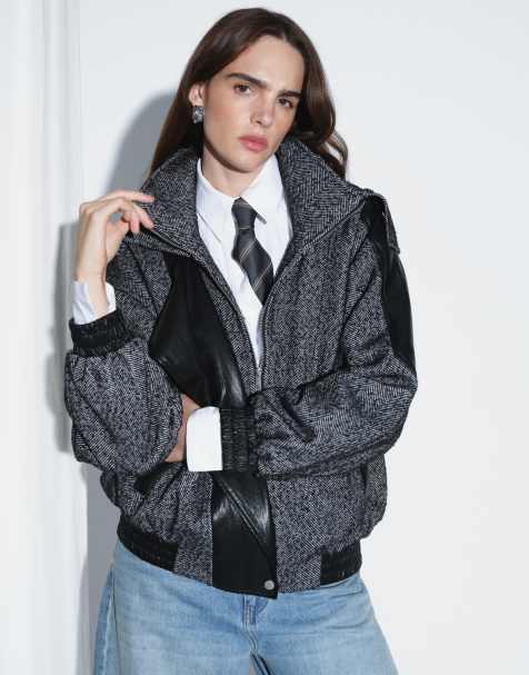 ASOS DESIGN spliced formal bomber jacket in salt and pepper - view 1