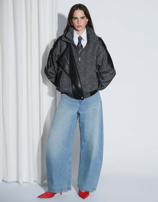 ASOS DESIGN spliced formal bomber jacket in salt and pepper, 2 of 7