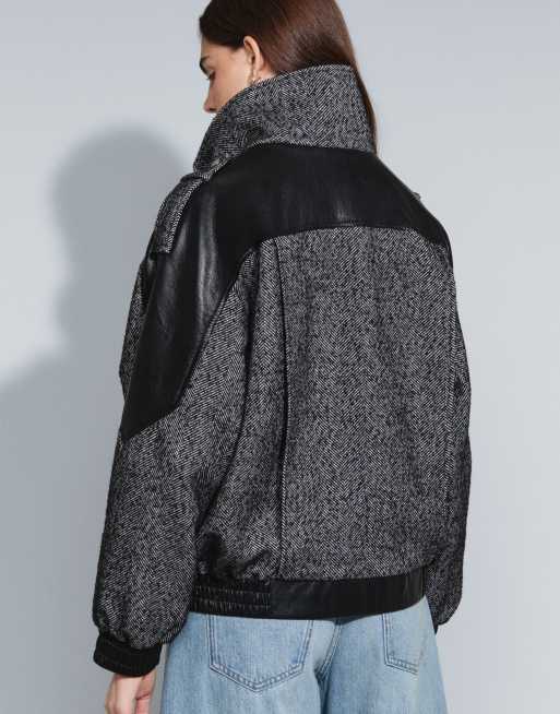 ASOS DESIGN spliced formal bomber jacket in salt and pepper, 3 of 7