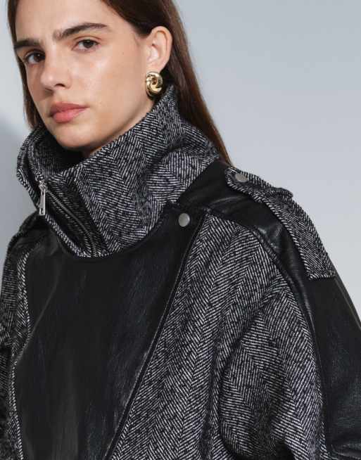 ASOS DESIGN spliced formal bomber jacket in salt and pepper, 4 of 7