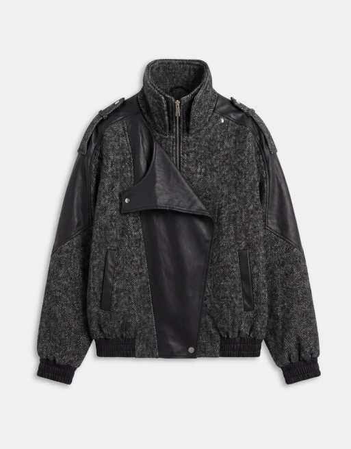 ASOS DESIGN spliced formal bomber jacket in salt and pepper, 5 of 7