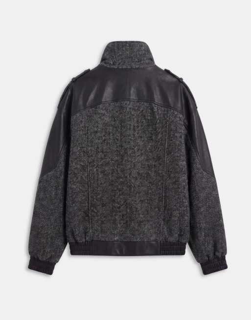 ASOS DESIGN spliced formal bomber jacket in salt and pepper, 6 of 7